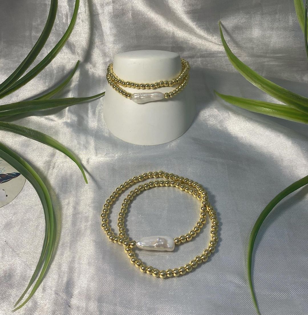 Set de 2 pulseras Chapa de oro y Perla de río