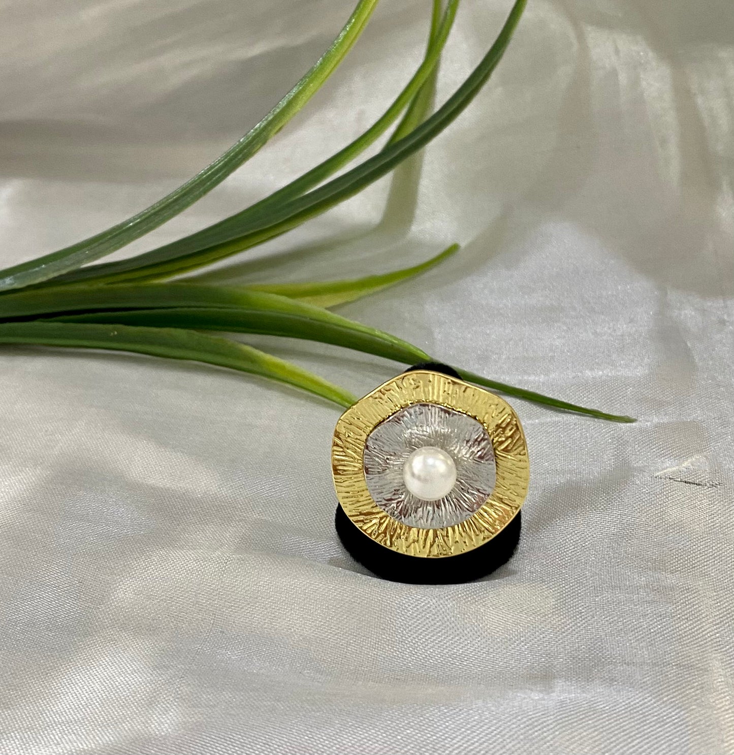 Anillo Doble Olán, Perla, bicolor