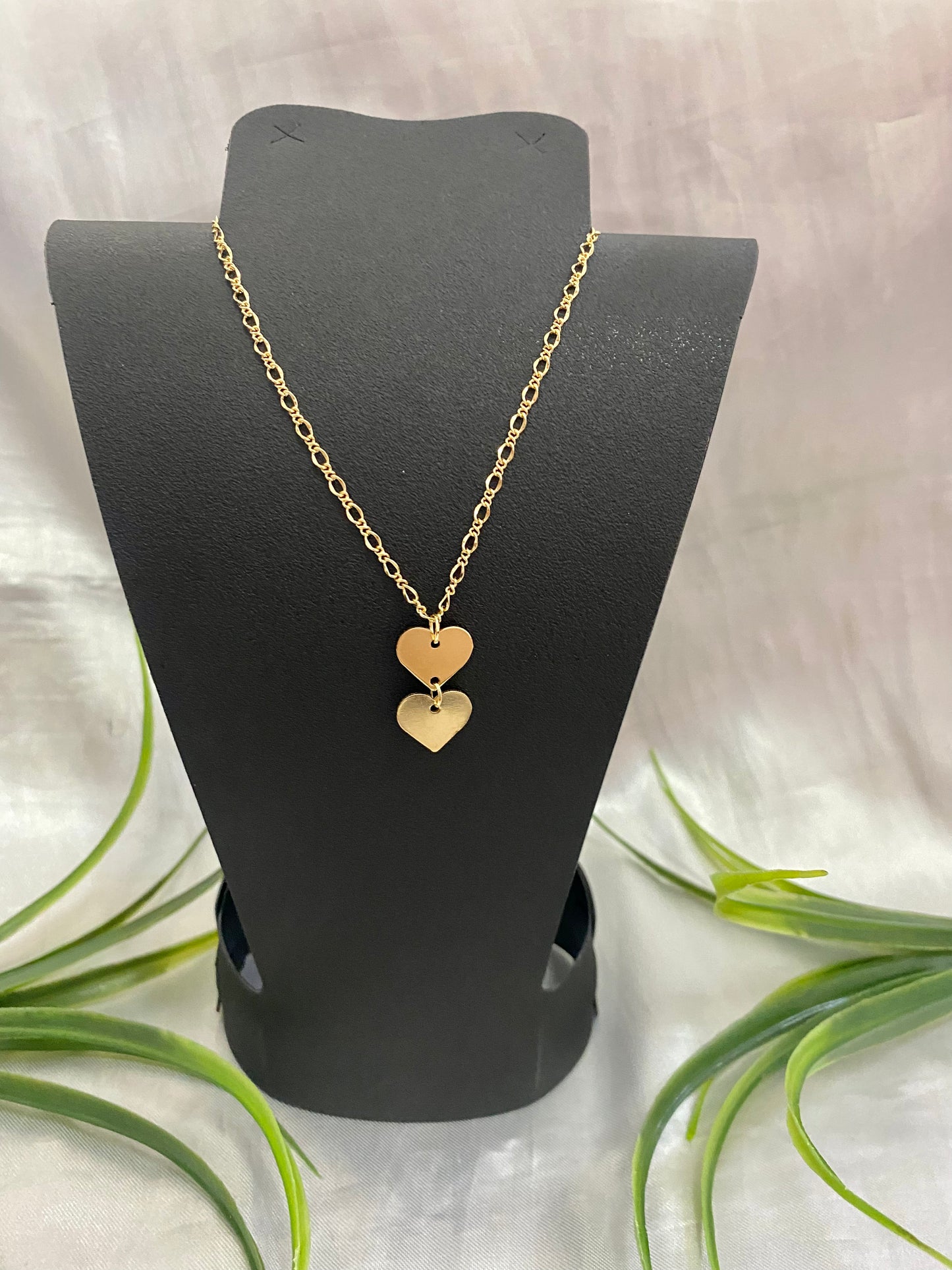 Cadena con dije doble corazón liso