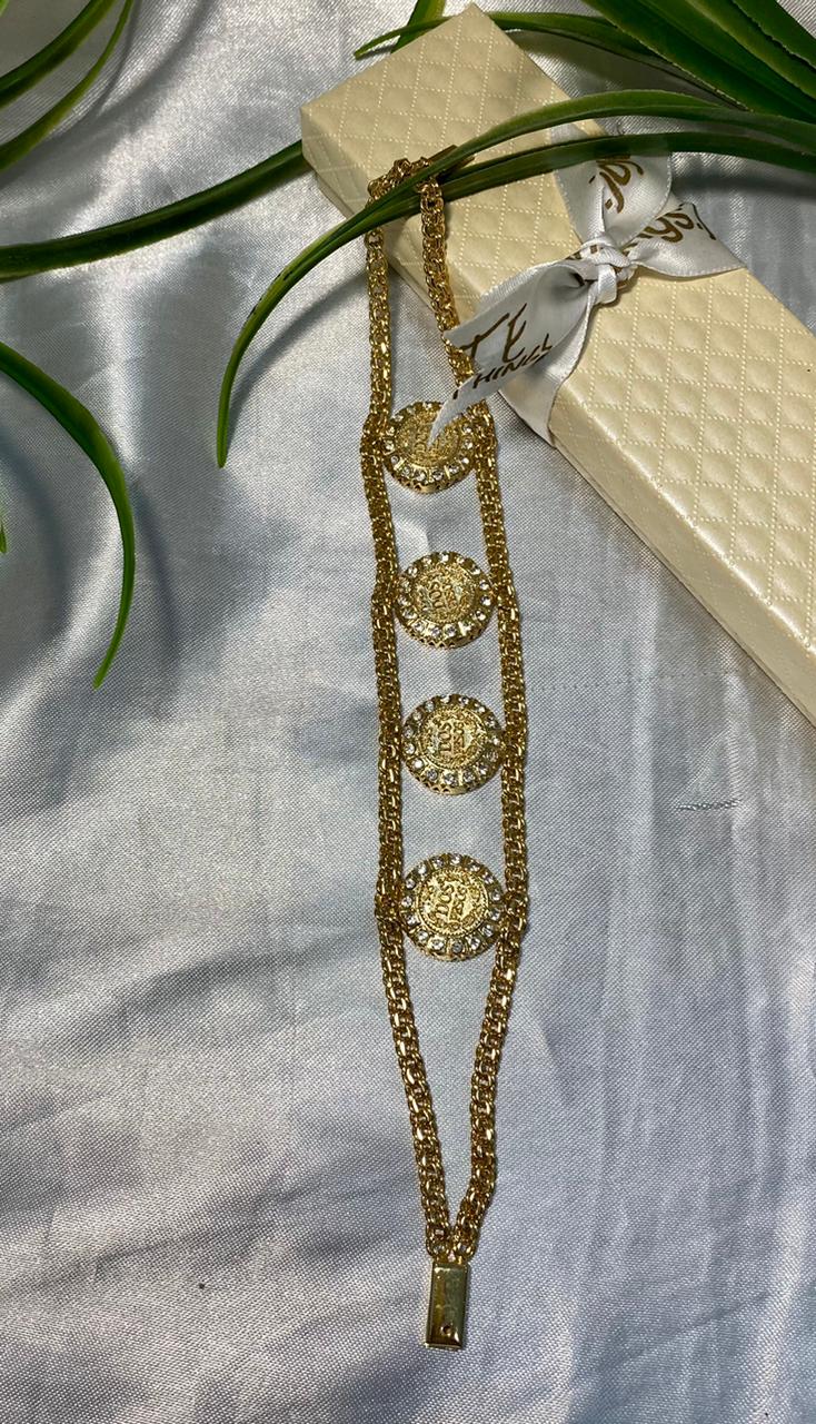 Juego completo de aretes, anillo, dije y esclava de monedas de Dos pesos con incrustaciones de Zirconia, Chapa de oro