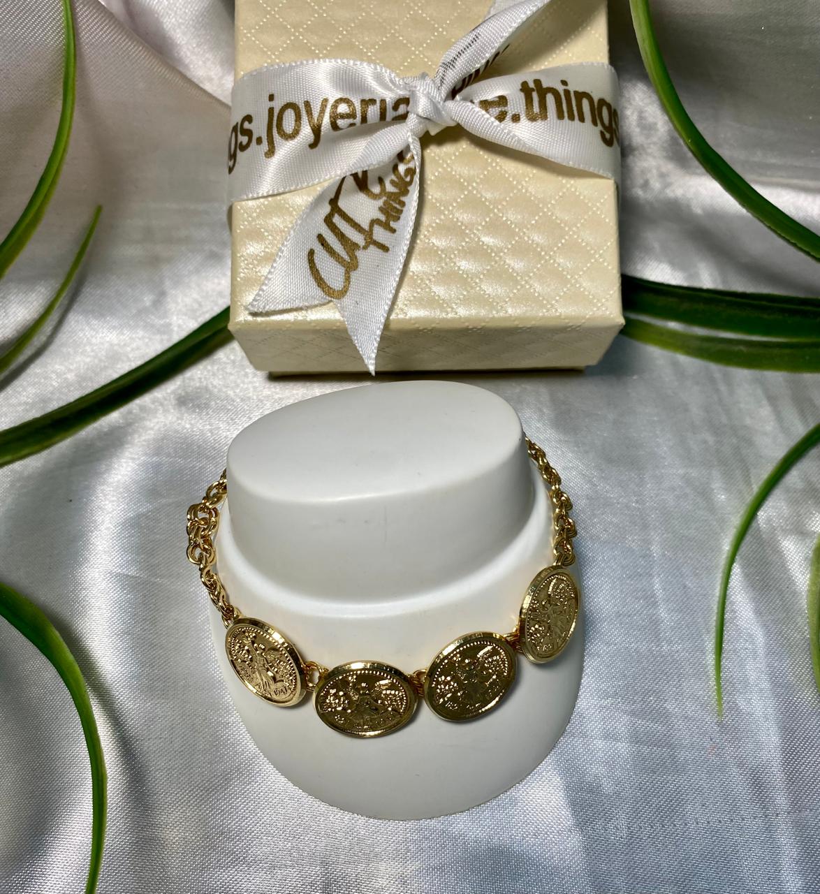 Esclava tejido chino con monedas tipo Centenario, Chapa de oro