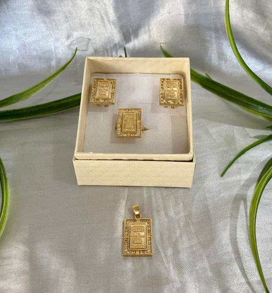 Juego de aretes, anillo y dije de crédito suizo con zirconias