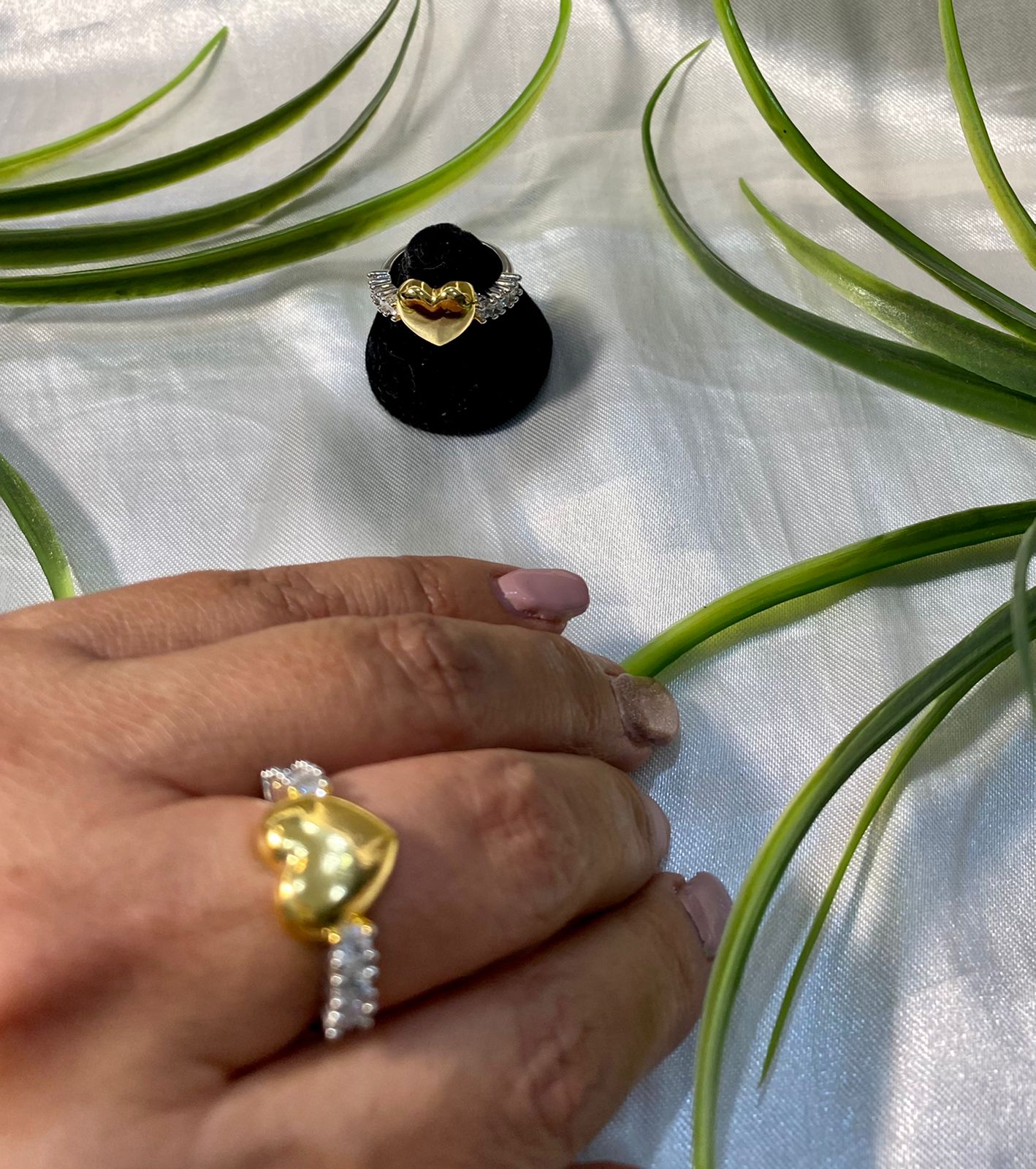 Anillo de corazón bicolor con Zirconia