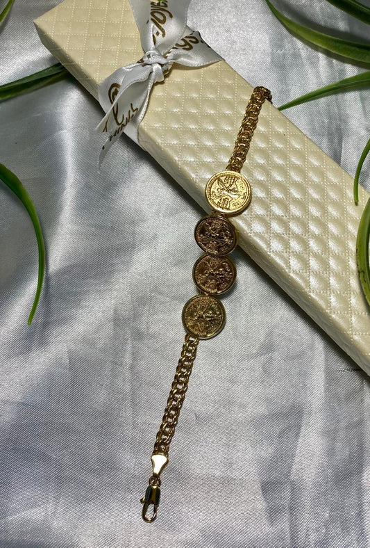 Esclava tejido chino con monedas tipo Centenario, Chapa de oro