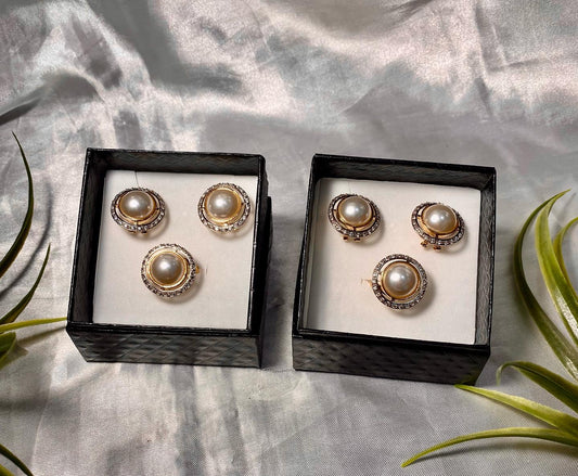 Juego de anillo y aretes de Perla con Zirconias Chapa de oro