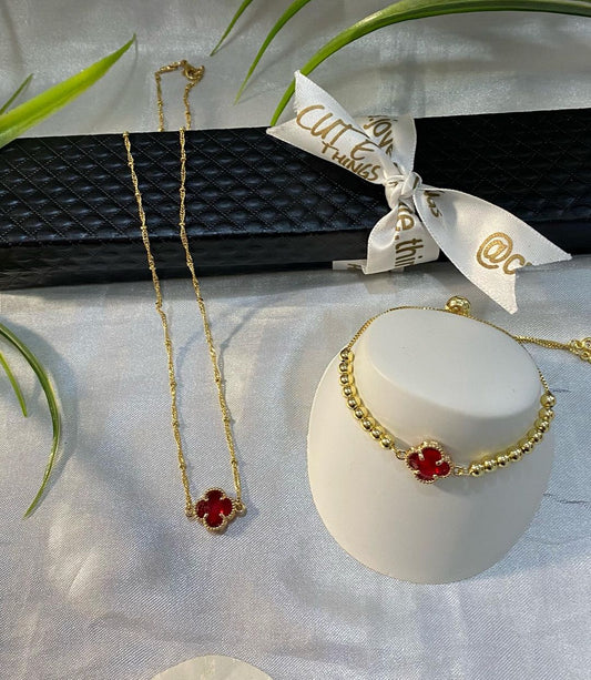 Cadena con trébol de 4 hojas y pulsera Chapa de oro