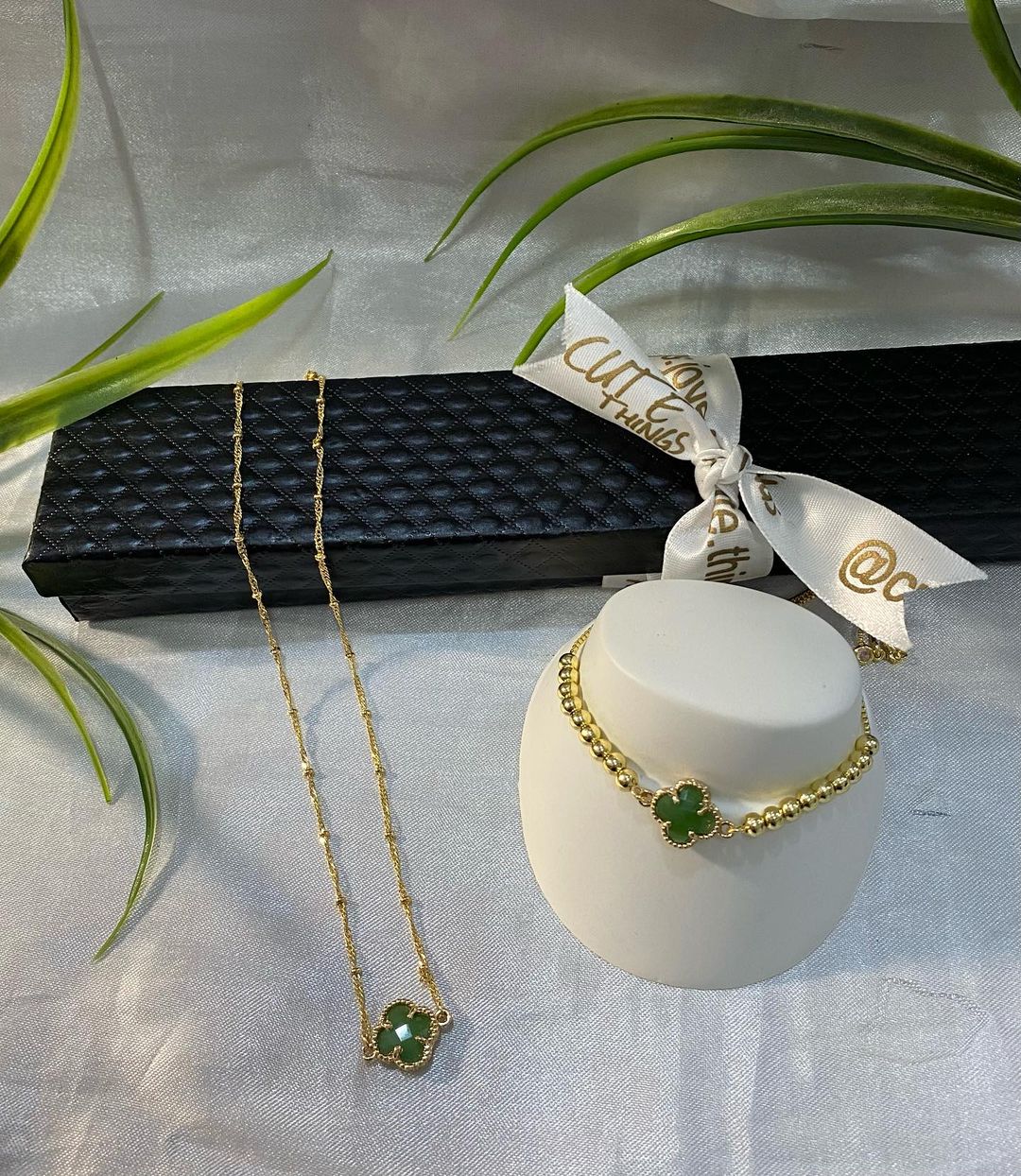 Cadena con trébol de 4 hojas y pulsera Chapa de oro