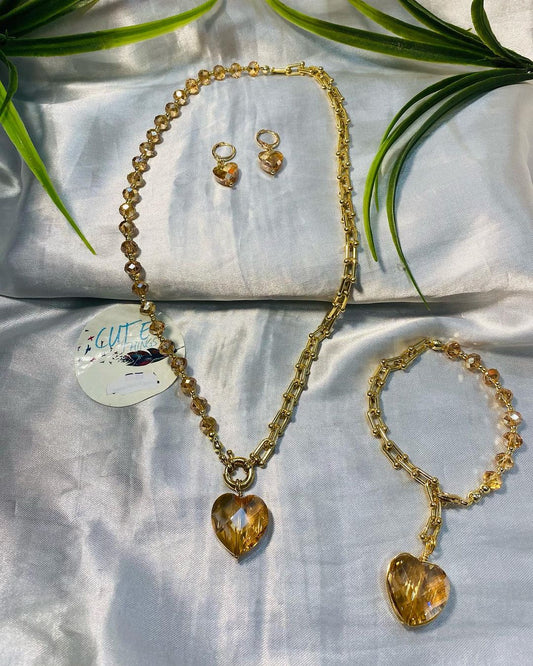 Juego de Collar, pulsera y aretes, Chapa de oro