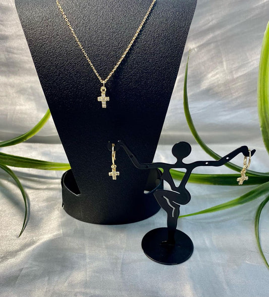 Juego de Cadena y aretes de cruz de Zirconia Chapa de oro