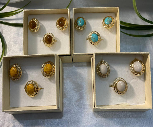 Juegos de aretes y anillos , Chapa de oro