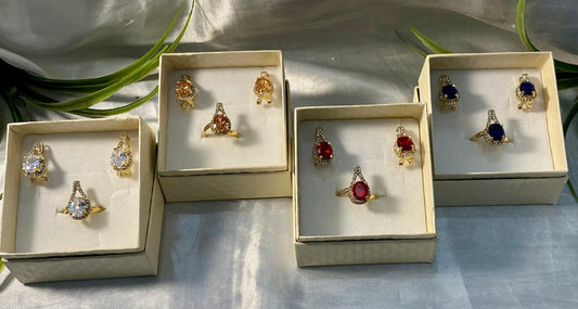 Juegos de aretes y anillo en forma de gota, Chapa de oro