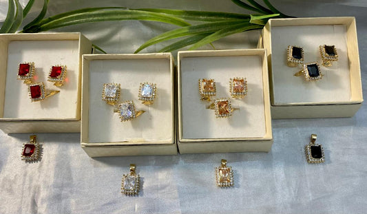 Juegos de anillos y aretes de Zirconia, Chapa de oro