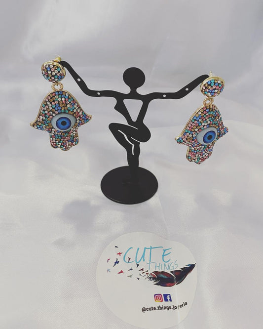 Aretes de Espinela con la Mano de Fátima y ojo turco.