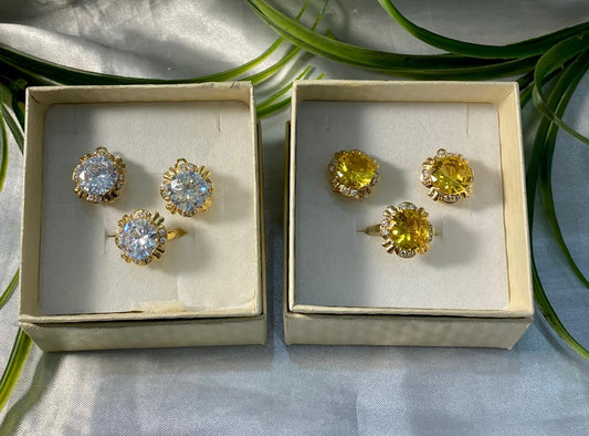 Juegos de aretes y anillo Chapa de oro