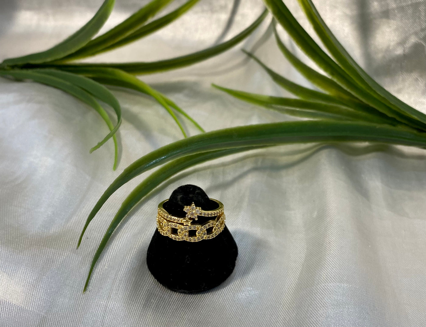 Anillo Doble  Cadena y Estrella