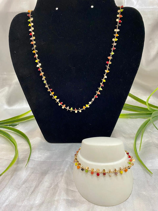 Collar y pulsera de cristal colores, Chapa de oro.