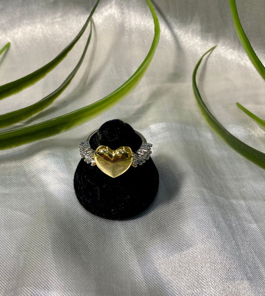 Anillo de corazón bicolor con Zirconia