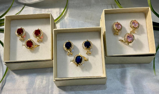 Juegos de aretes y anillo con Zirconia, Chapa de oro