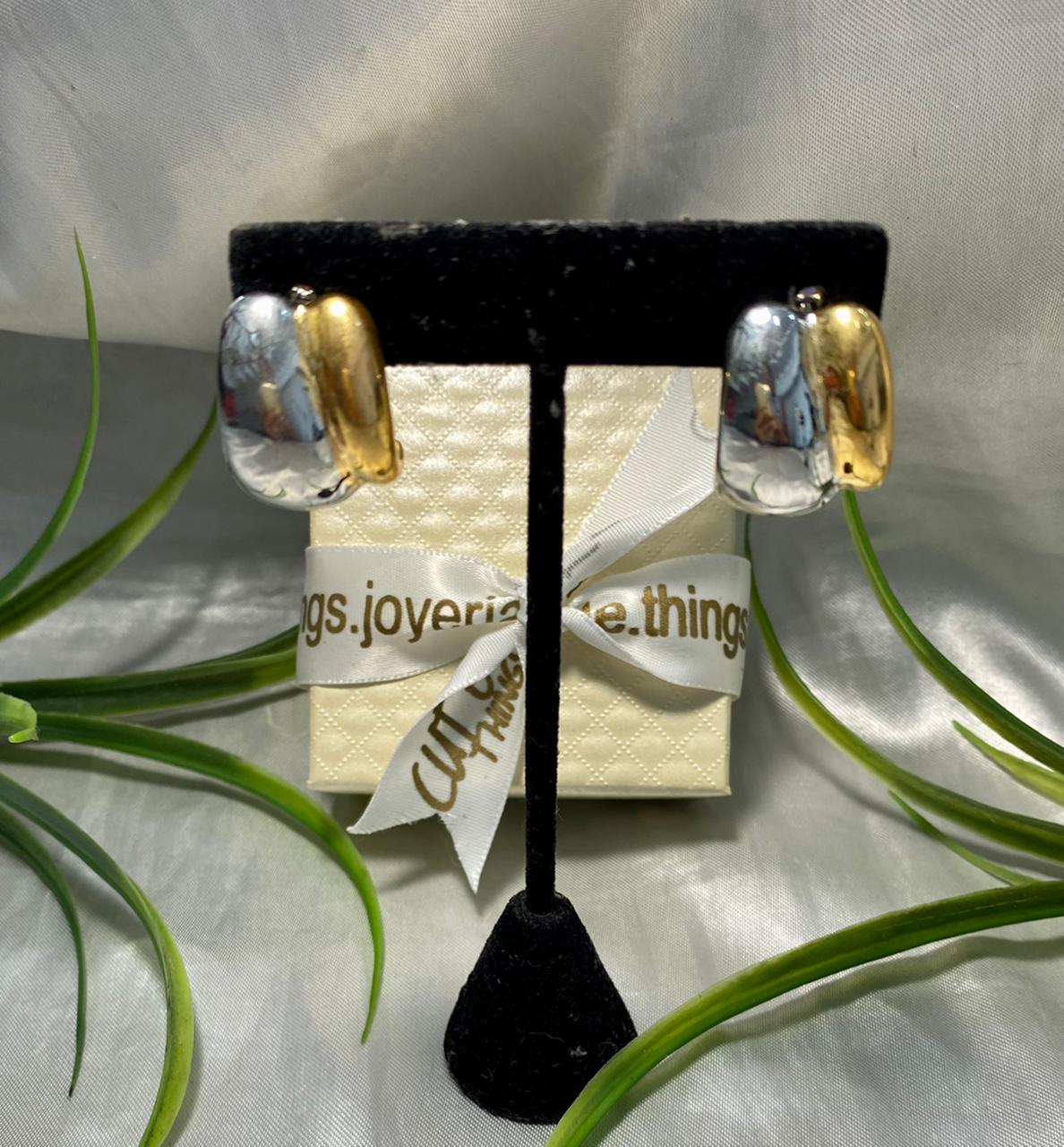 Aretes bicolor Chapa de oro