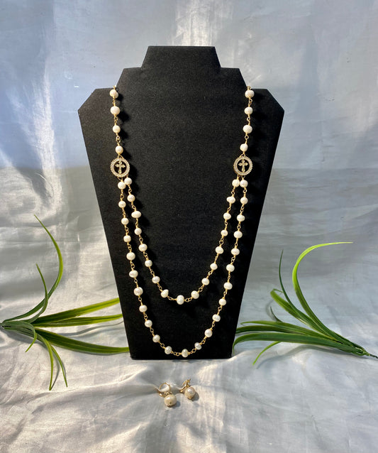 Collar de perla de rio con aretes