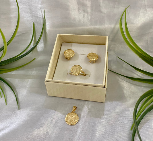 Juego de aretes, anillo y dije de Calendario Azteca chico
