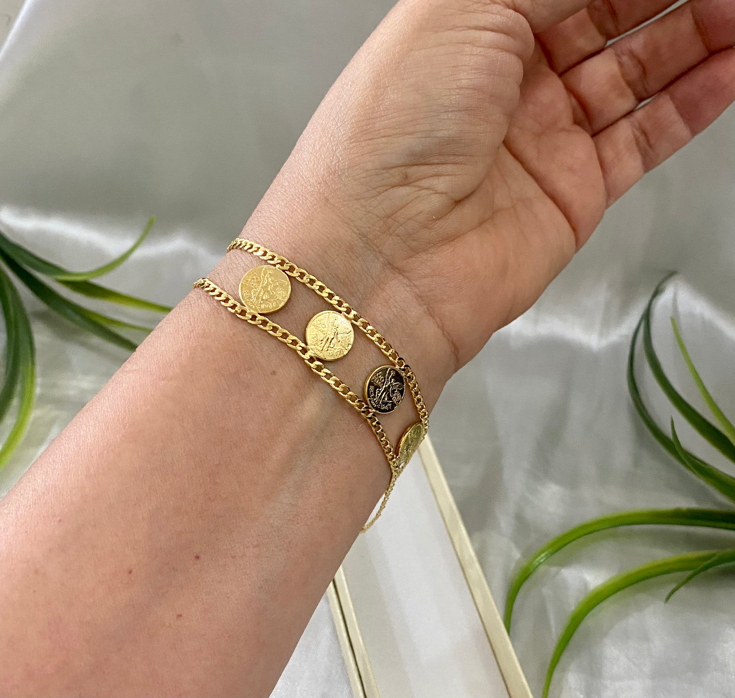 Pulso 4 monedas mini tipo centenario Cadena barbada