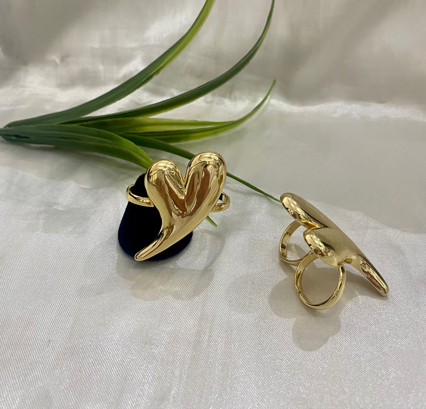 Anillo Doble, Corazón XL en oro laminado