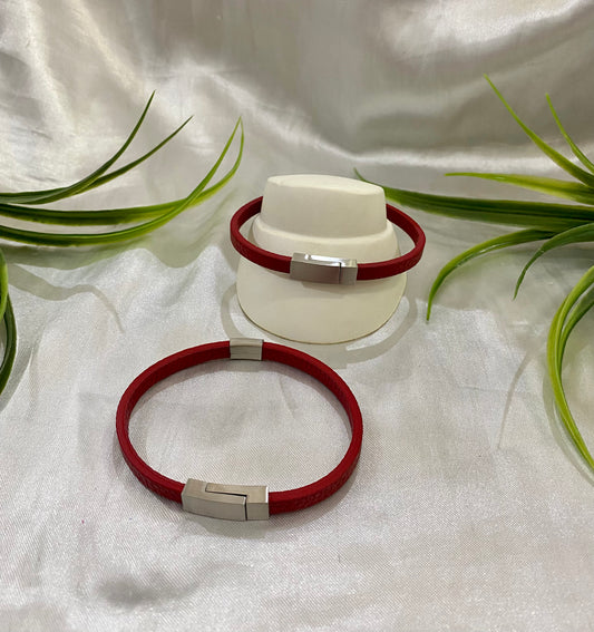 Pulsera Iman Plana roja placa Plateada