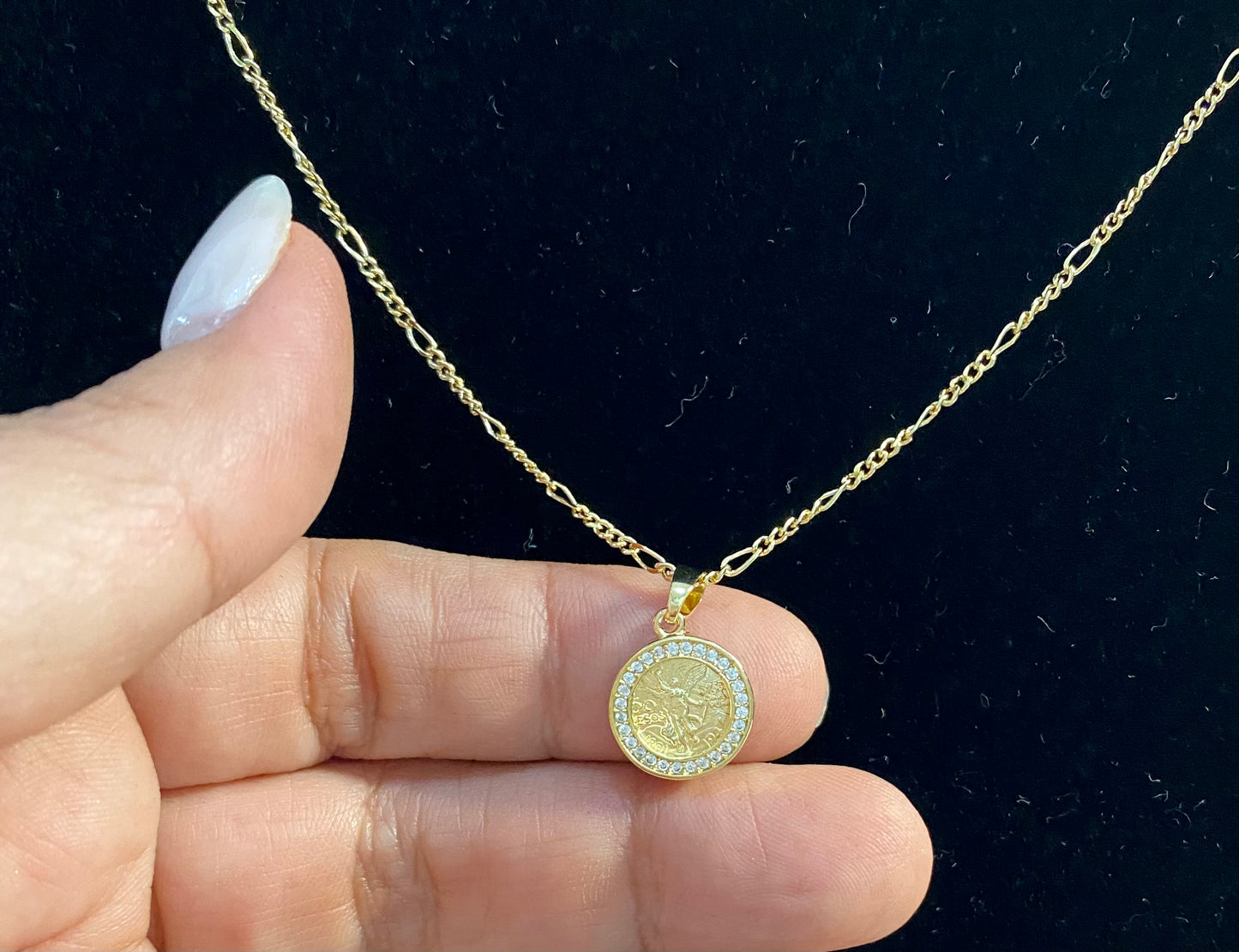 Juego de Cadena y aretes de moneda zirconia mini