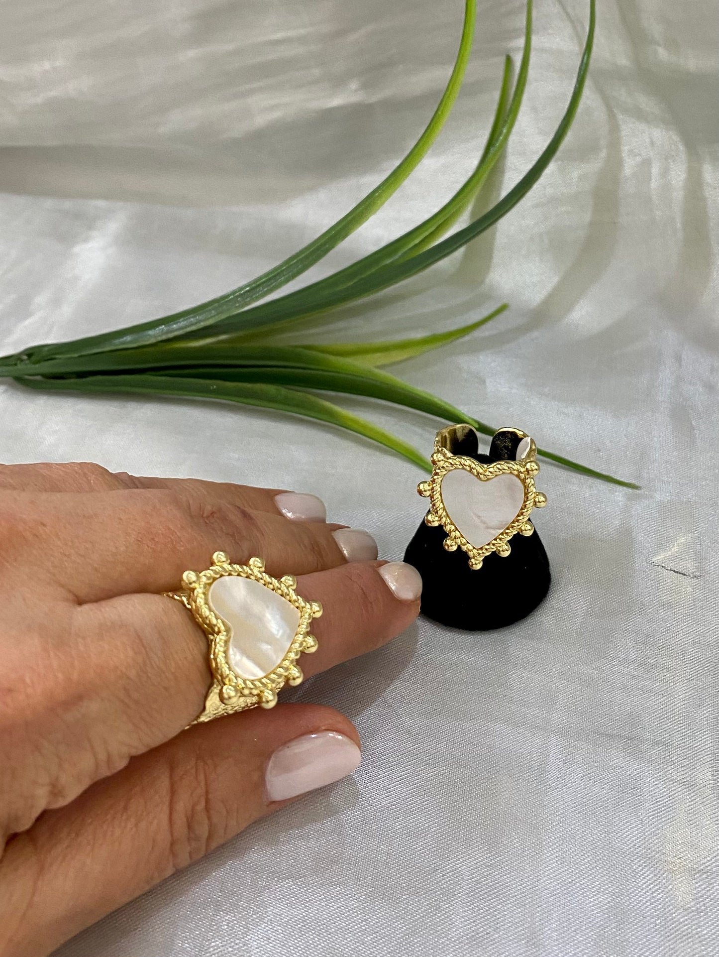 Anillo Corazón grande Perla