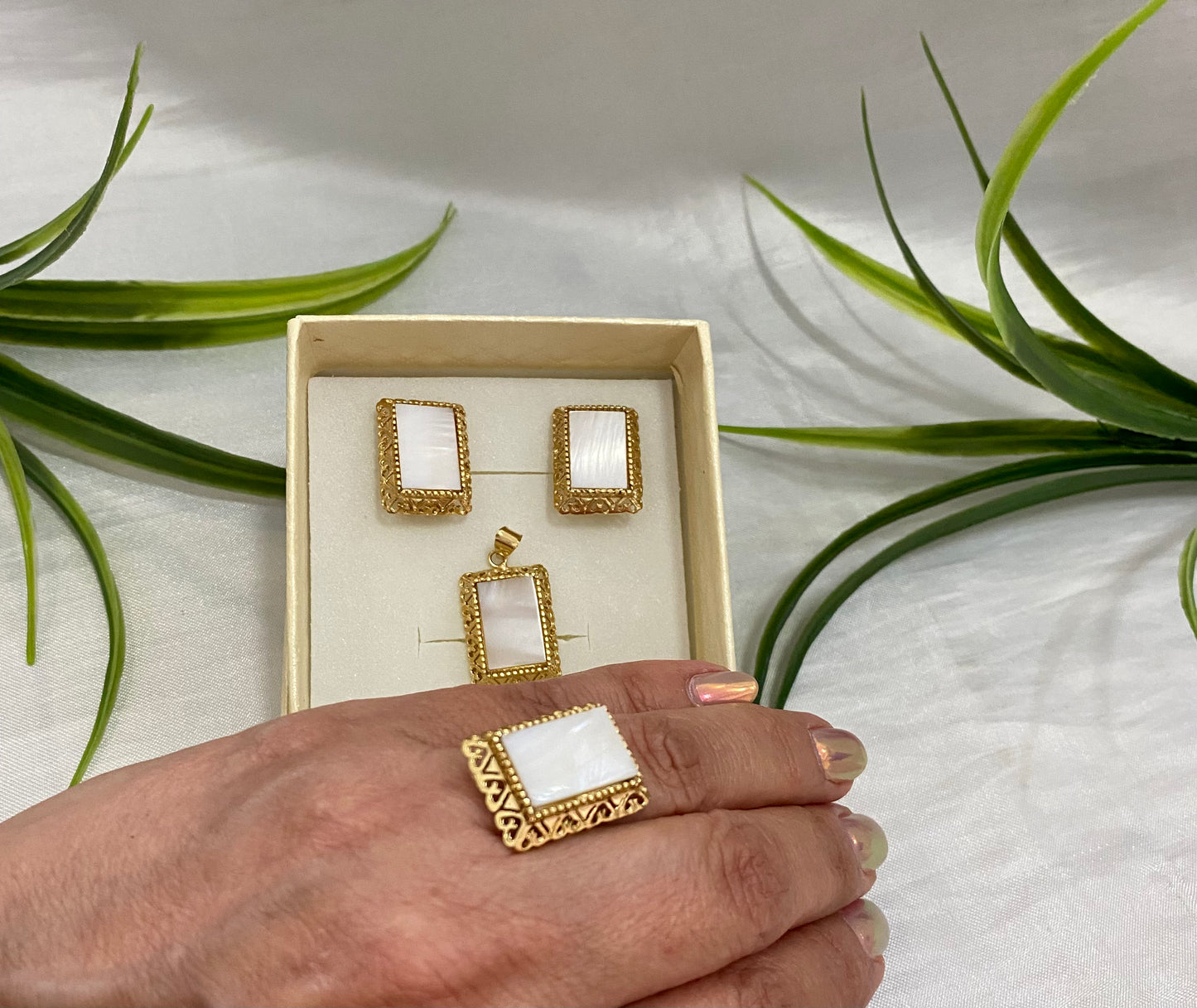 Juego Cuadro bisel corazón con piedra natural