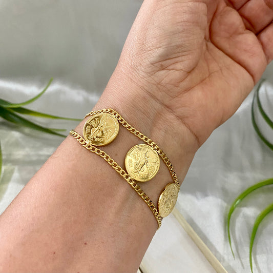 Pulso 3 monedas tipo centenario, Cadena barbada