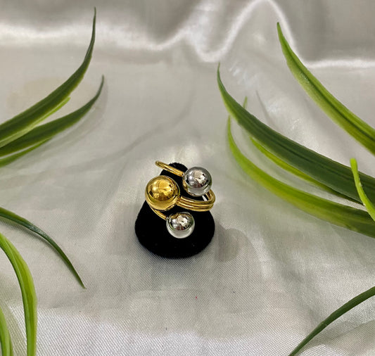 Anillo 3 esferas bicolor