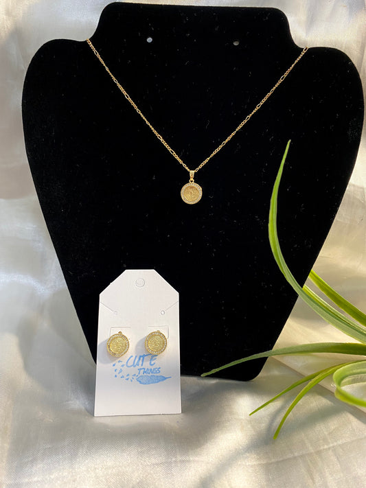 Juego de Cadena y aretes de moneda zirconia mini