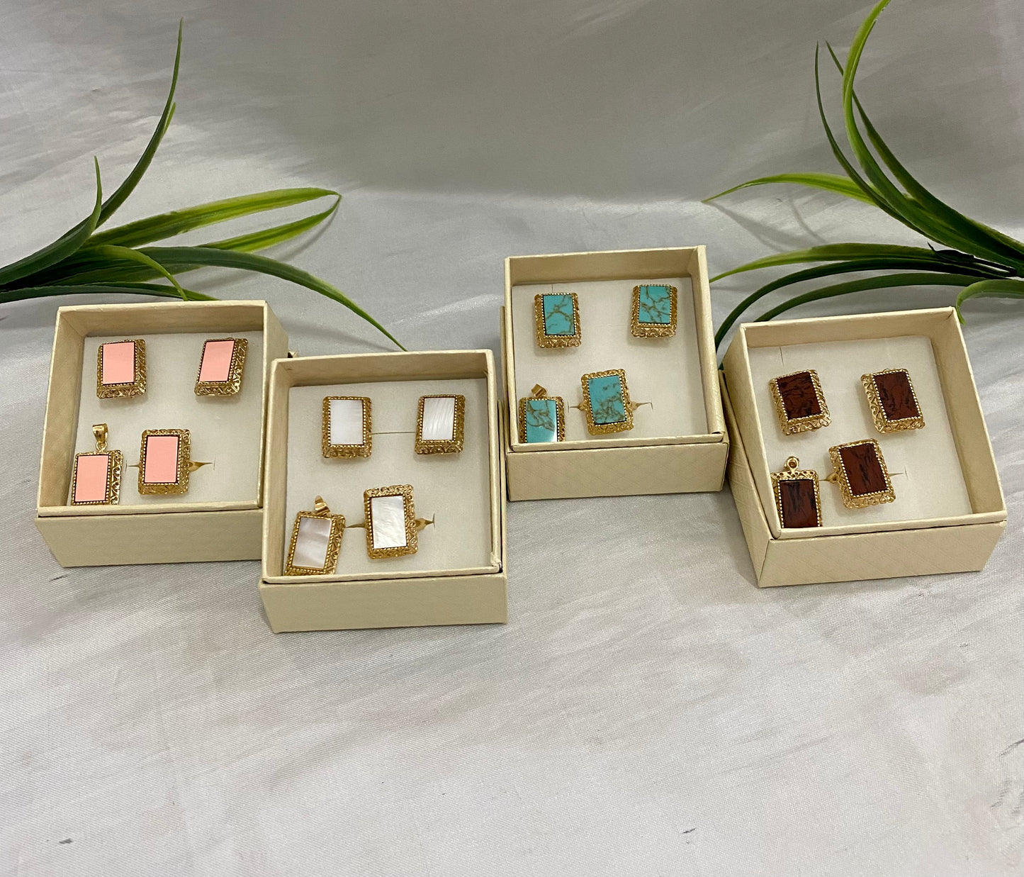 Juego Cuadro bisel corazón con piedra natural