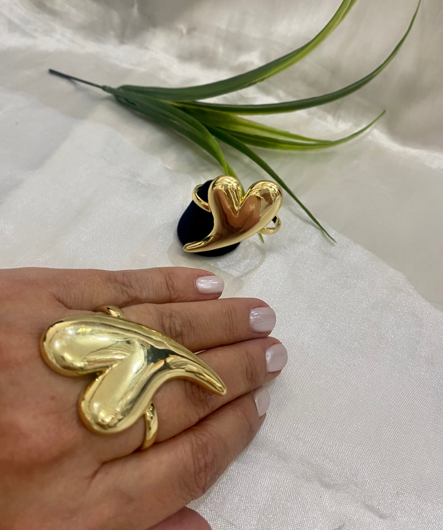 Anillo Doble, Corazón XL en oro laminado