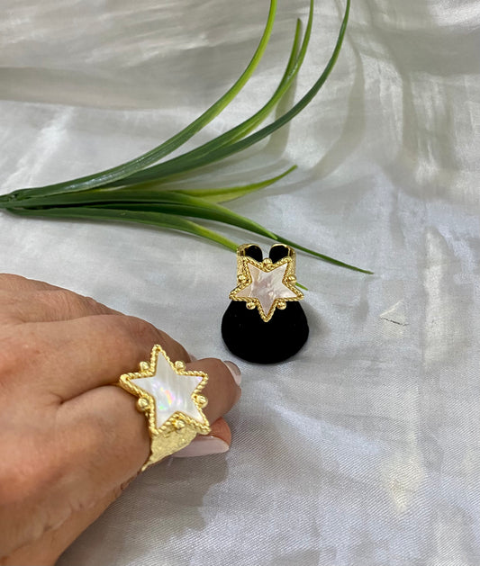 Anillo Ancho Estrella Grande Perla