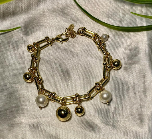 Pulsera de Perla y bola Chapa de oro