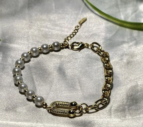 Pulsera de Perla Chapa de oro
