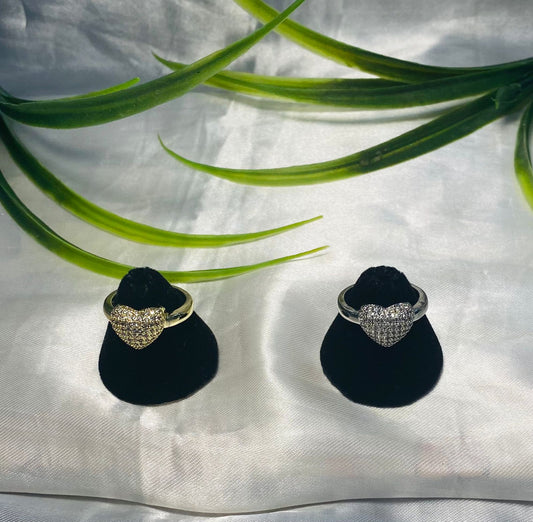 Anillos de corazón con incrustaciones de zirconia, Chapa de oro y Rodio