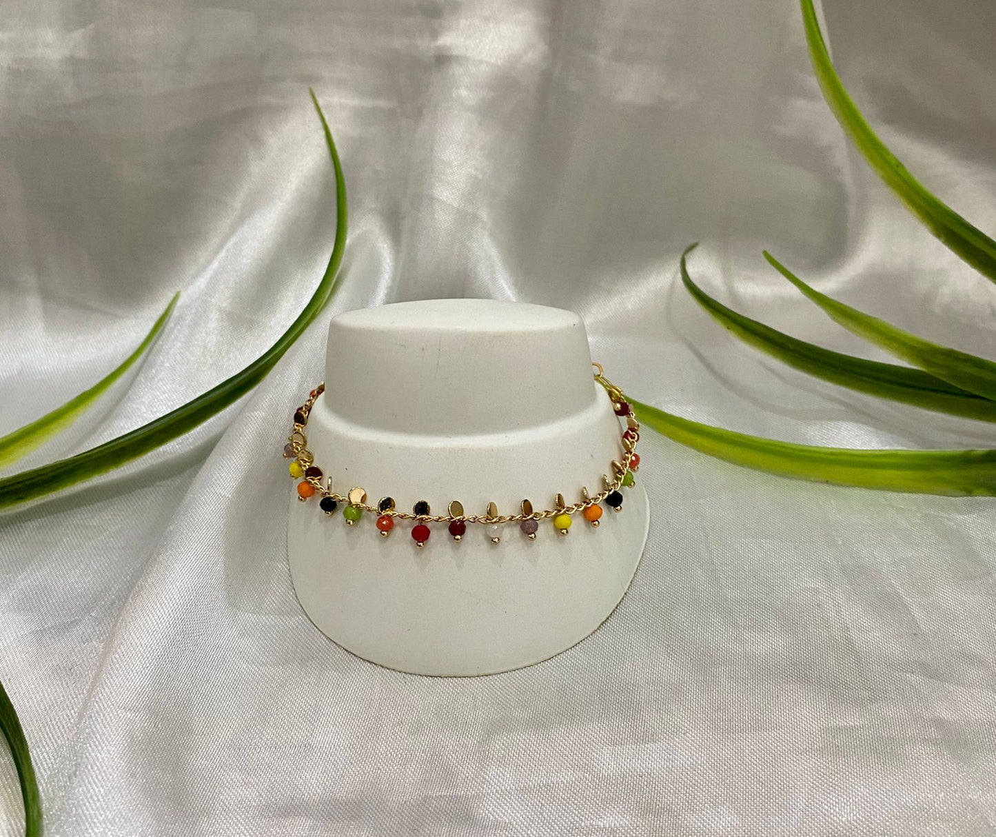 Collar y pulsera de cristal colores, Chapa de oro.