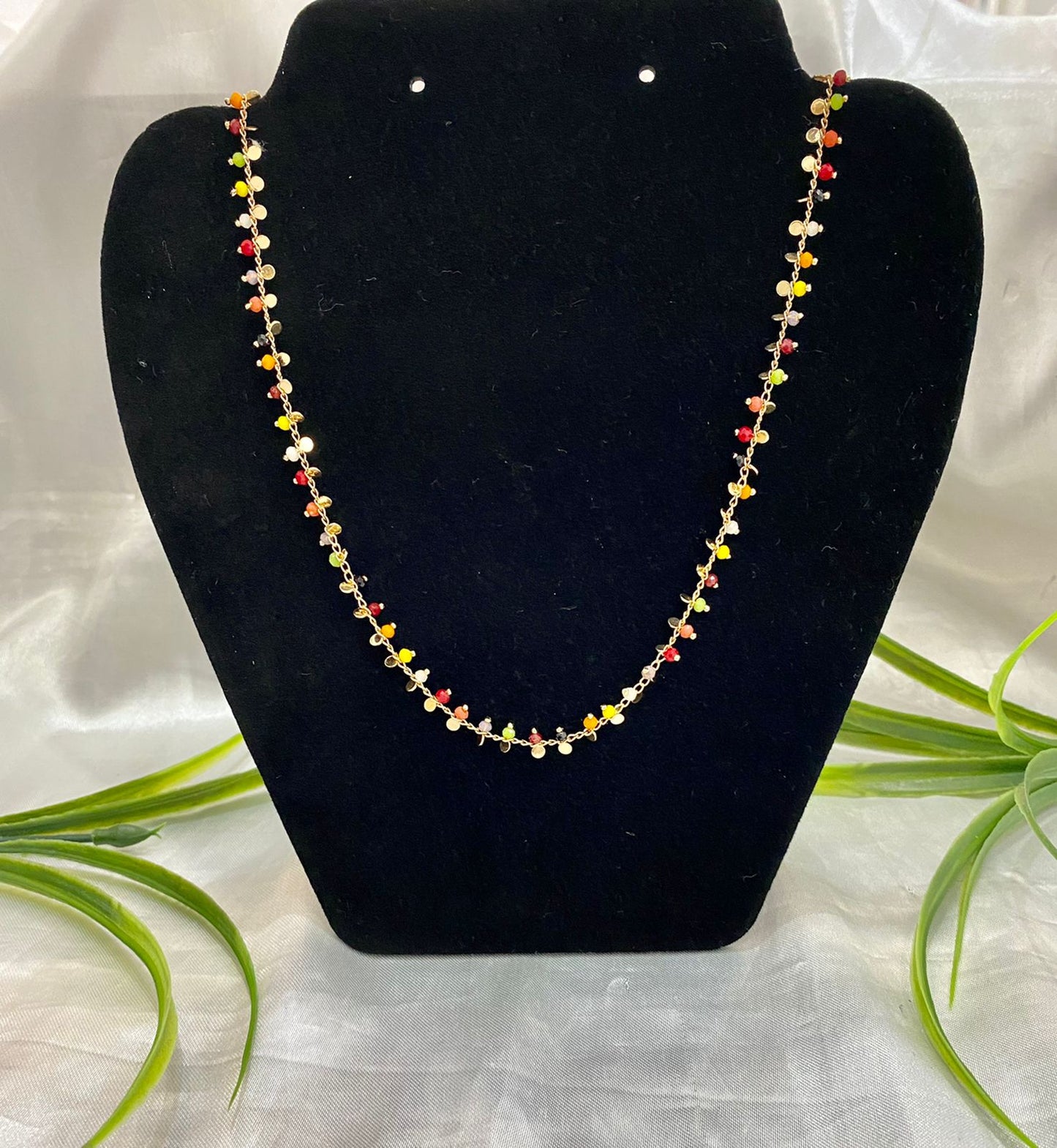Collar y pulsera de cristal colores, Chapa de oro.