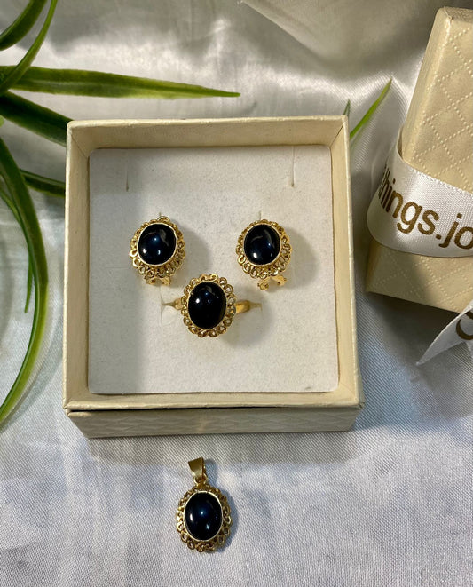 Juego de aretes, anillo y dije de Piedra con bisel Chapa de oro