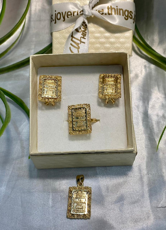 Juego de aretes, anillo y dije de crédito suizo , Chapa de oro