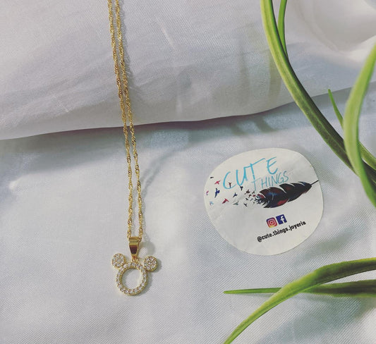 Cadena Chapa de oro con dije de Mickey Mouse con Zirconia.