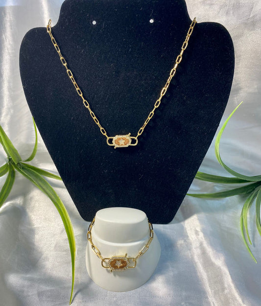 Collar y pulsera con broche de candado con Estrella, Chapa de oro