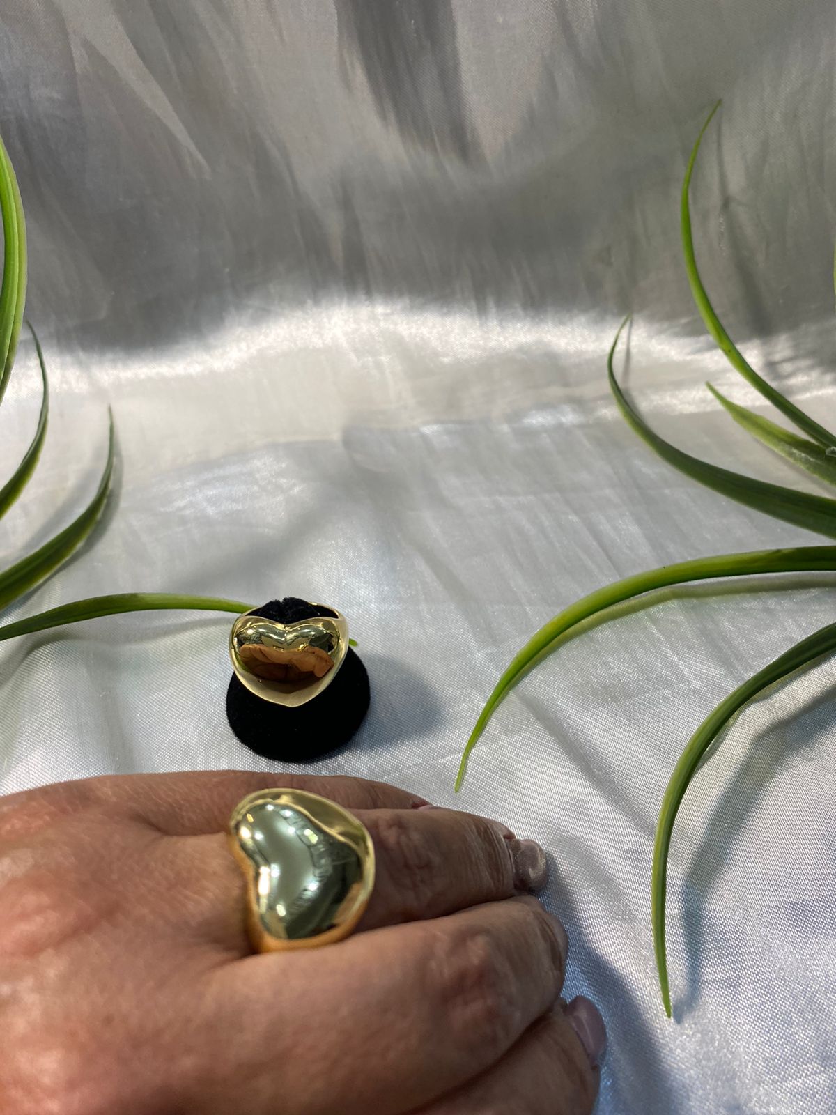 Anillo de corazón liso XL en dorado y plateado